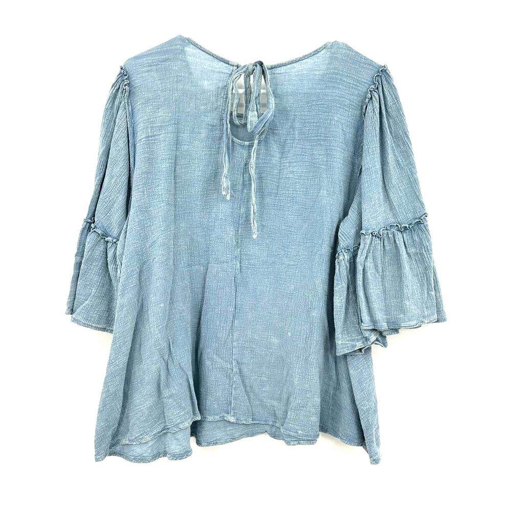Altar'd State Size Large‎ Blouse Blue Ruffle Bell Sleeve Loose Cottagecore - Picture 2 of 3